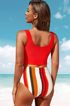 Half Snap Square Neck Tankini Set.