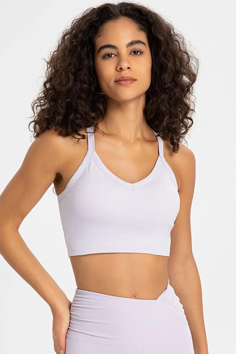 Crisscross Back V-Neck Sports Bra - Elena Rae Co.