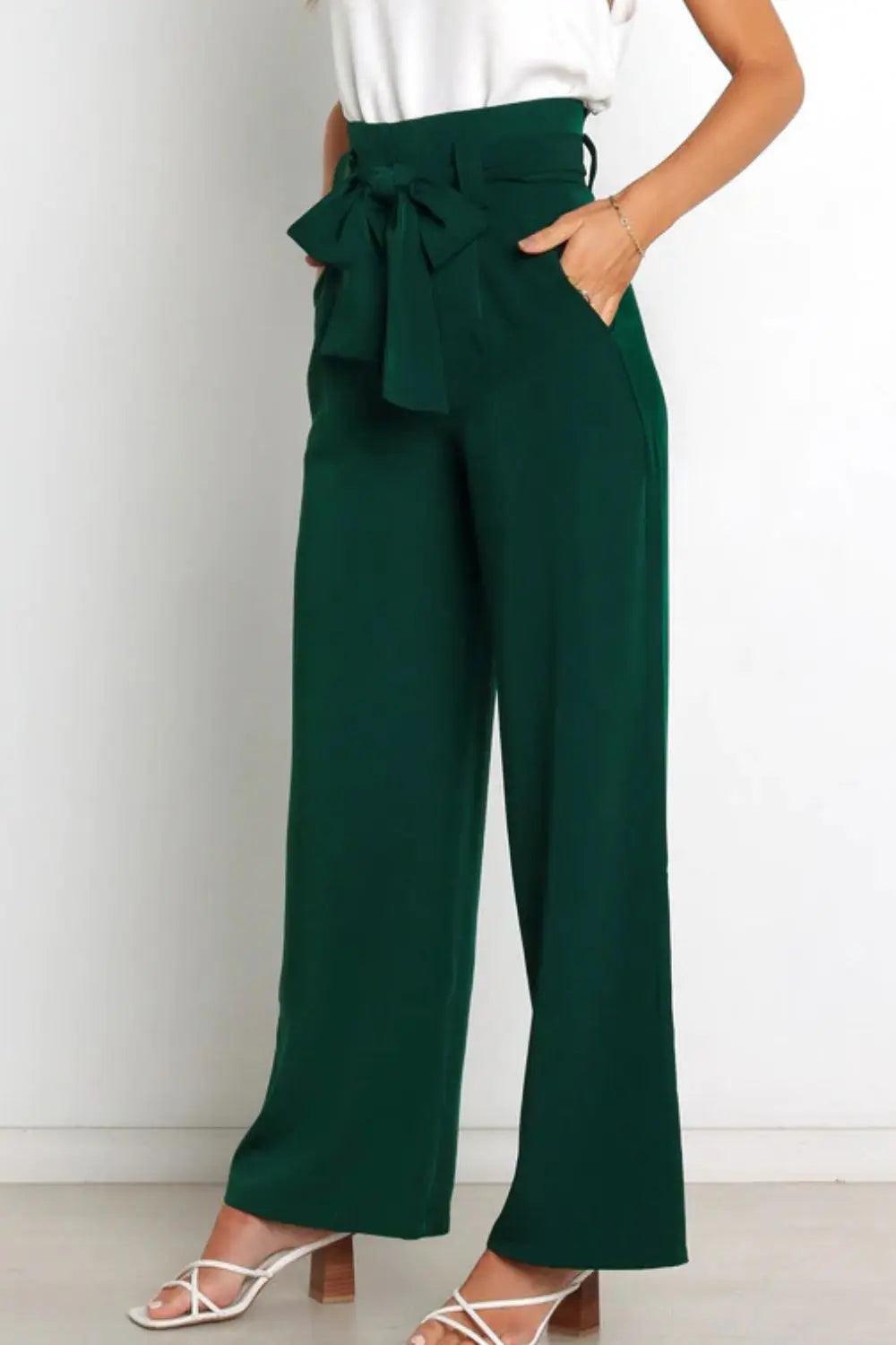 Tie Front Paperbag Wide Leg Pants - Elena Rae Co.