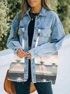 Collared Neck Dropped Shoulder Denim Jacket - Elena Rae Co.