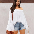 Off-Shoulder Frill Trim Blouse.