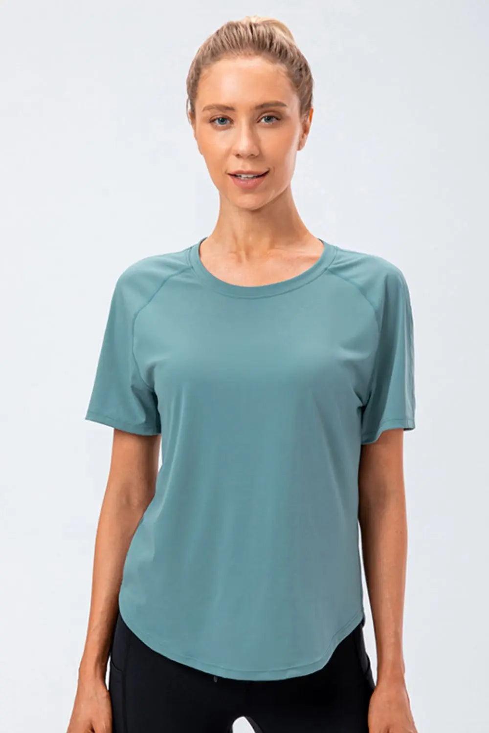 Round Neck Raglan Sleeve Active Tee - Elena Rae Co.