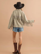 Fringe Detail Dropped Shoulder Denim Jacket - Elena Rae Co.