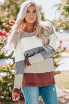 Color Block Drop Shoulder Round Neck Sweater - Elena Rae Co.