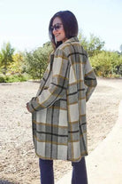 Double Take Full Size Plaid Button Up Lapel Collar Coat - Elena Rae Co.