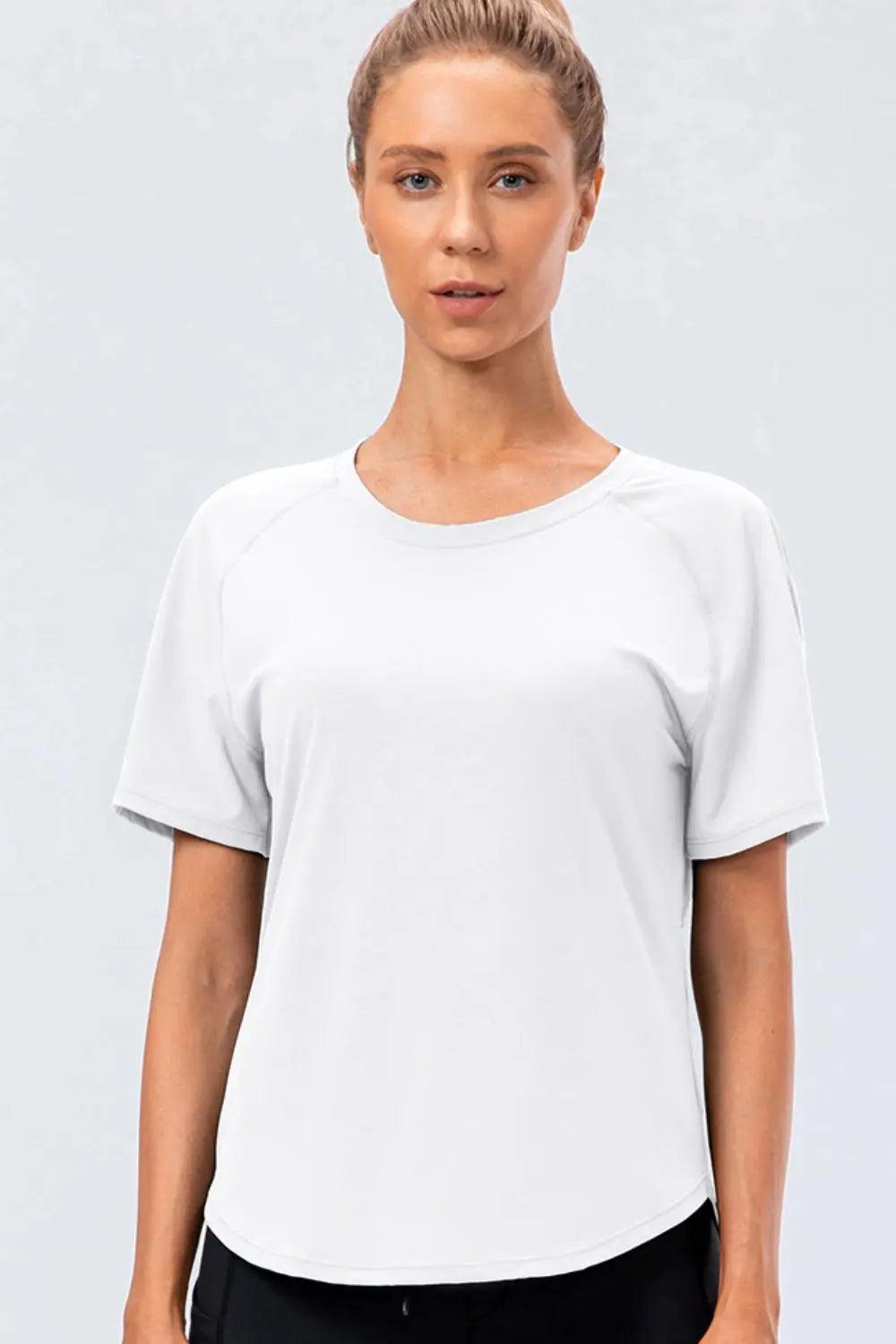 Round Neck Raglan Sleeve Active Tee - Elena Rae Co.