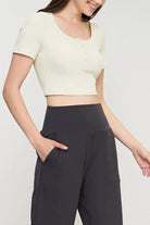 Round Neck Short Sleeve Cropped Sports Top - Elena Rae Co.