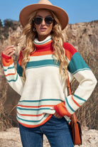 Striped Turtleneck Drop Shoulder Sweater - Elena Rae Co.