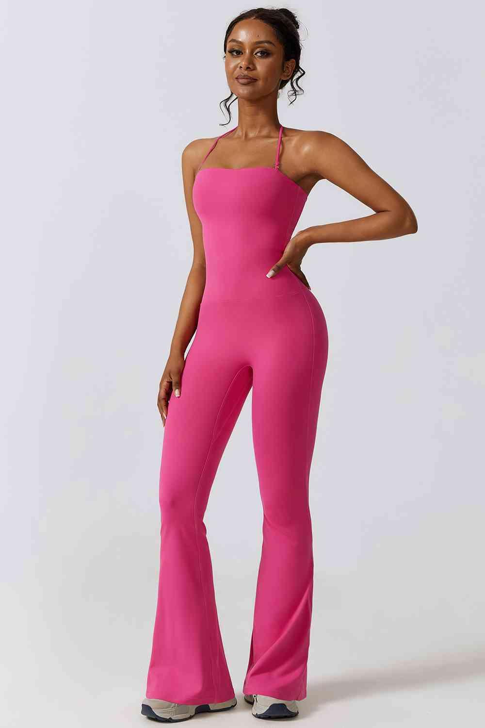 Halter Neck Flare Sport Jumpsuit - Elena Rae Co.