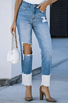 Contrast Distressed High Waist Jeans.