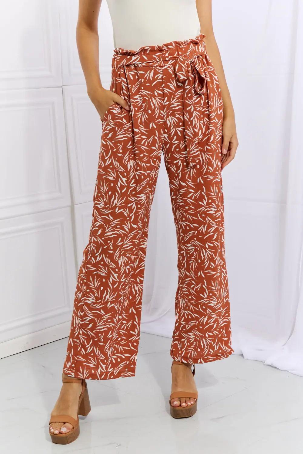 Heimish Right Angle Full Size Geometric Printed Pants in Red Orange - Elena Rae Co.