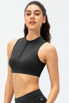 Full Size Cropped Cutout Back Zipper Front Active Tank Top - Elena Rae Co.