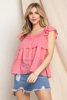 ODDI Full Size Buttoned Ruffled Top.