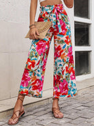 Floral Tie Belt Wide Leg Pants - Elena Rae Co.