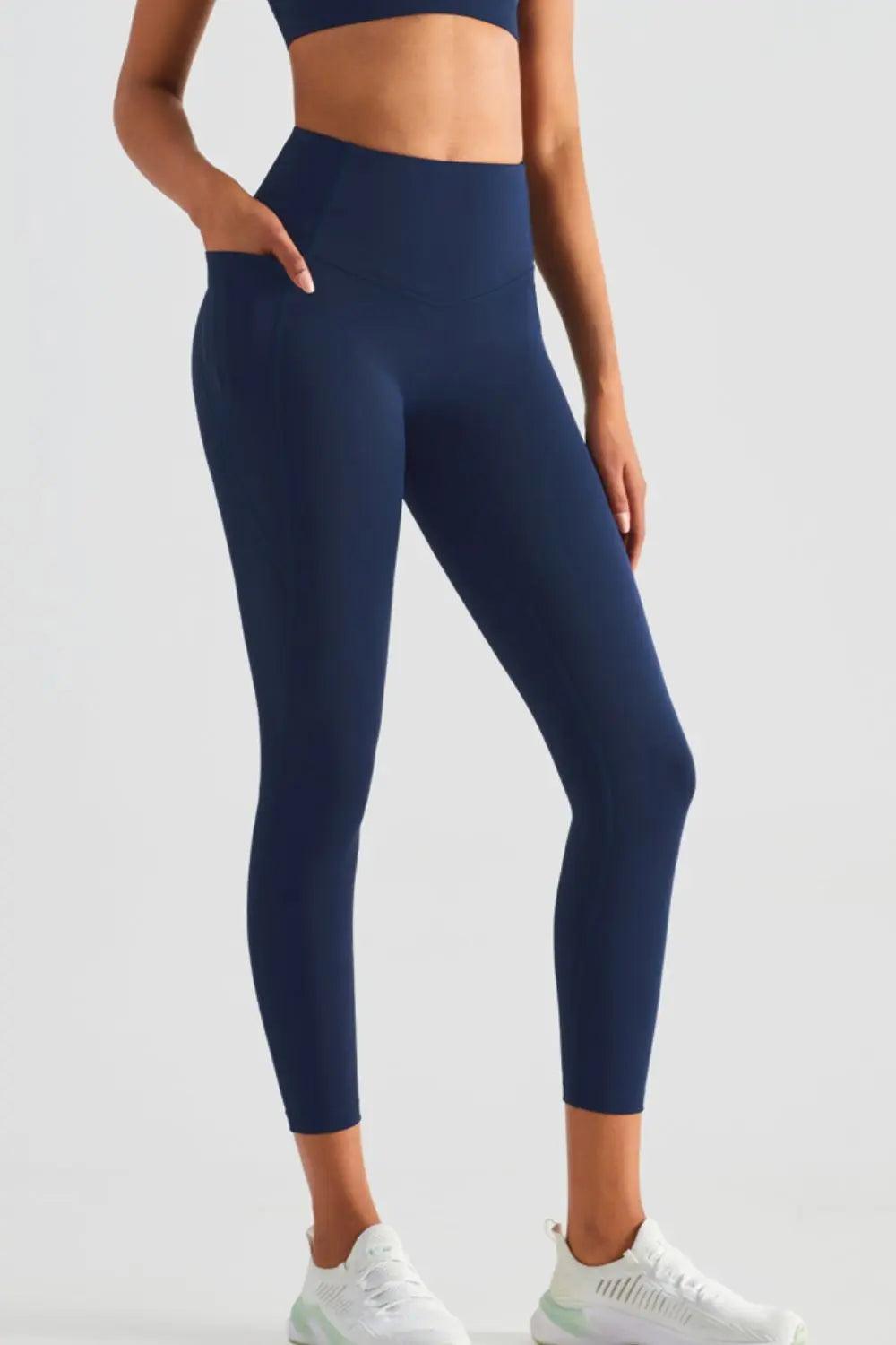 Wide Waistband Sports Leggings with Pockets - Elena Rae Co.