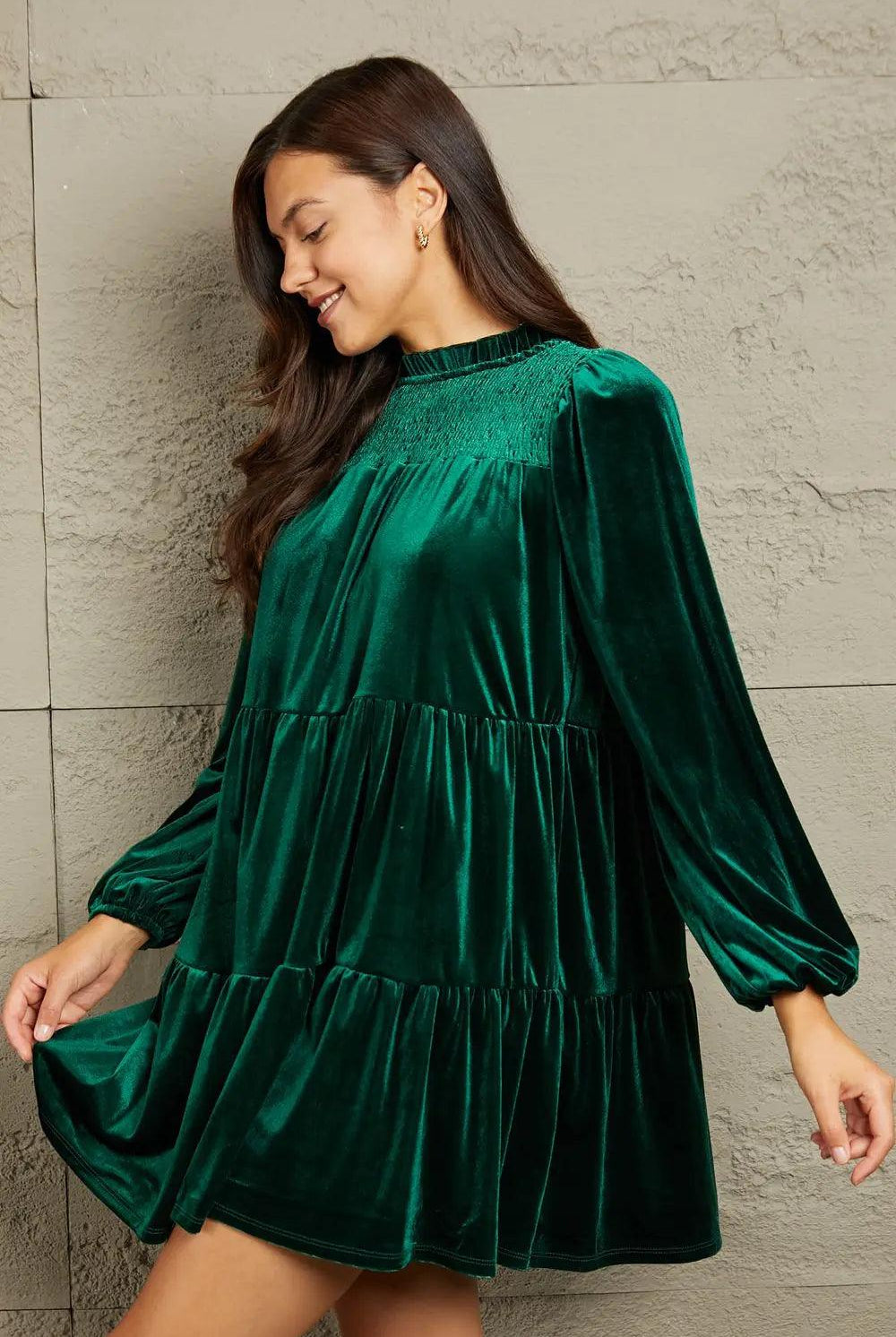 GeeGee Full Size Velvet Tiered Dress - Elena Rae Co.