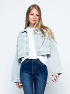 Cropped Collared Neck Dropped Shoulder Denim Jacket - Elena Rae Co.