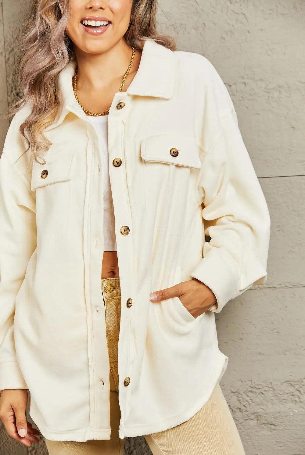 Heimish Cozy Girl Full Size Button Down Shacket - Elena Rae Co.