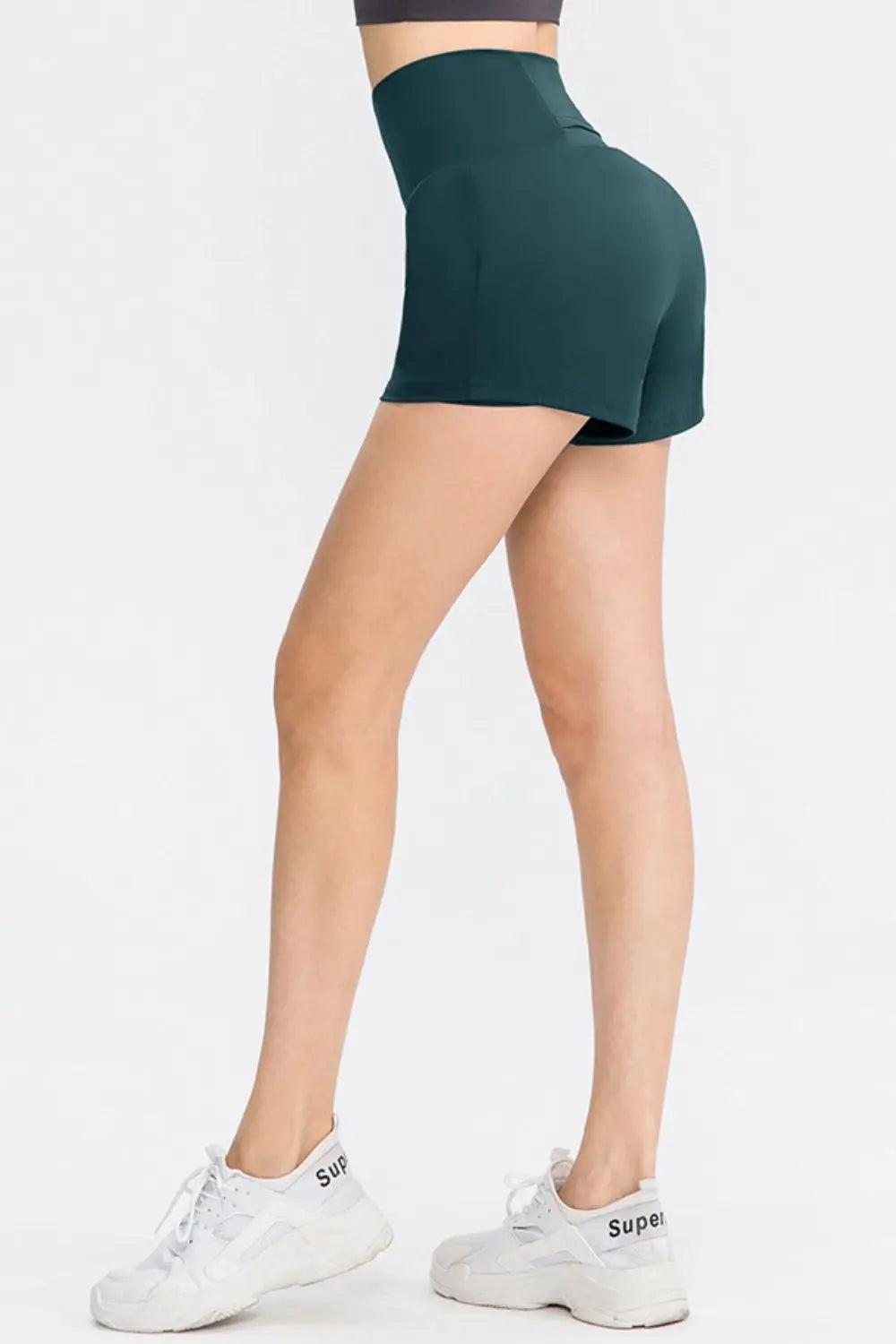 Wide Waistband Sports Shorts with Pockets - Elena Rae Co.