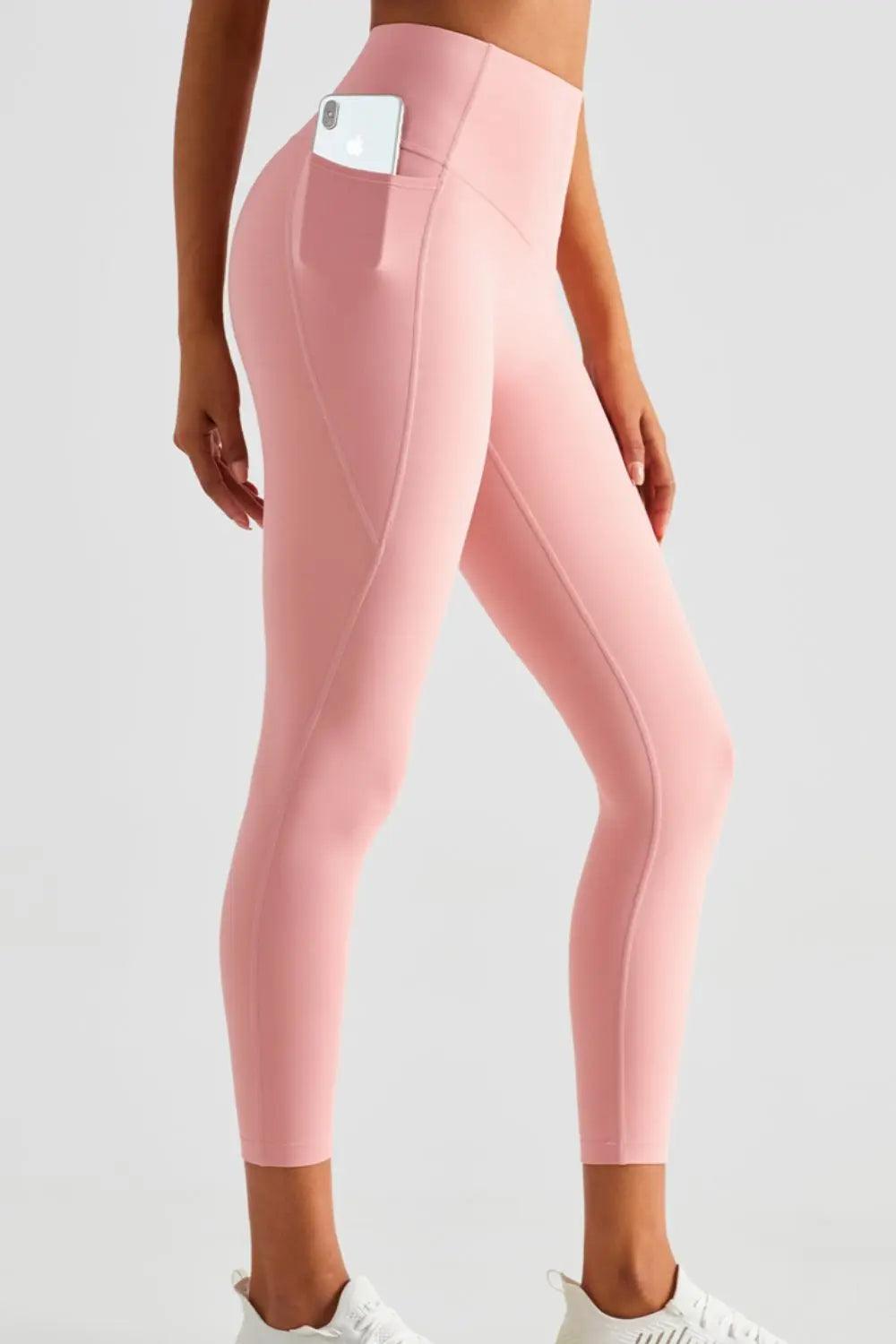 Wide Waistband Sports Leggings with Pockets - Elena Rae Co.