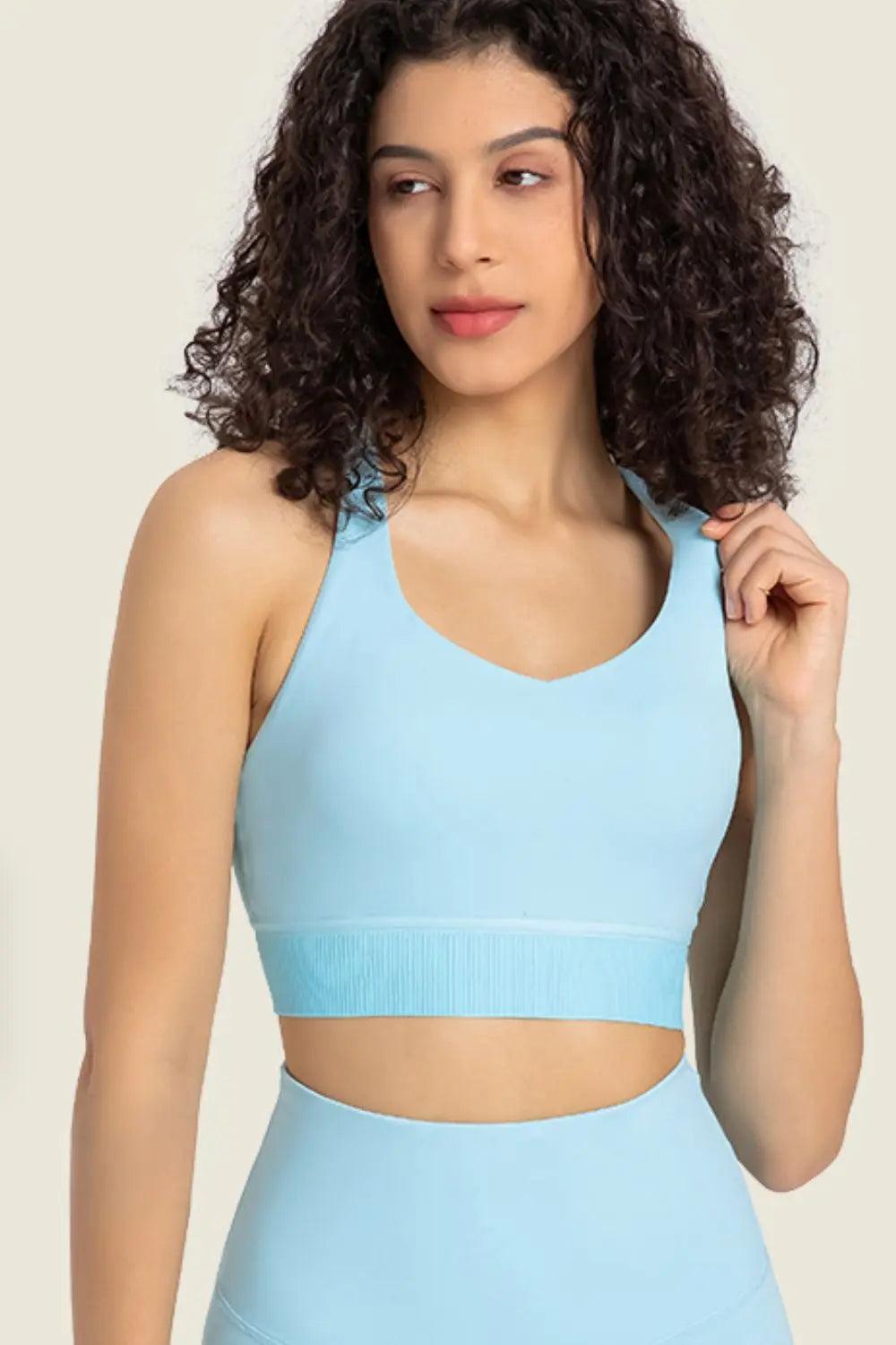 Feel Like Skin Racerback Halter Neck Sports Bra - Elena Rae Co.