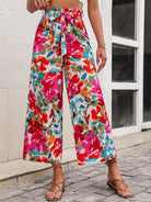 Floral Tie Belt Wide Leg Pants - Elena Rae Co.