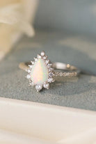 Platinum-Plated Opal Pear Shape Ring - Elena Rae Co.