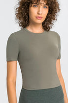 Round Neck Short Sleeve Yoga Tee - Elena Rae Co.