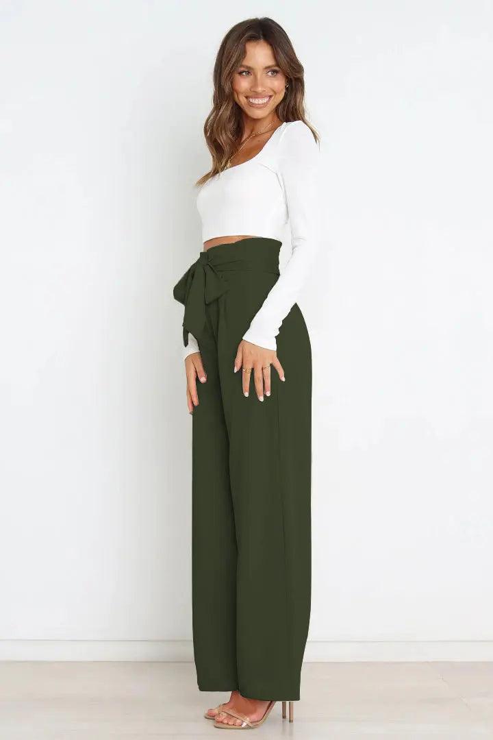 Tie Front Paperbag Wide Leg Pants - Elena Rae Co.