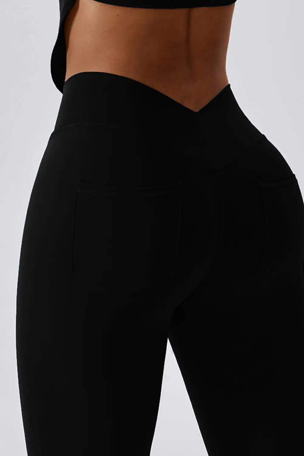 Wide Waistband Slim Fit Back Pocket Sports Leggings - Elena Rae Co.