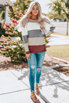 Color Block Drop Shoulder Round Neck Sweater - Elena Rae Co.