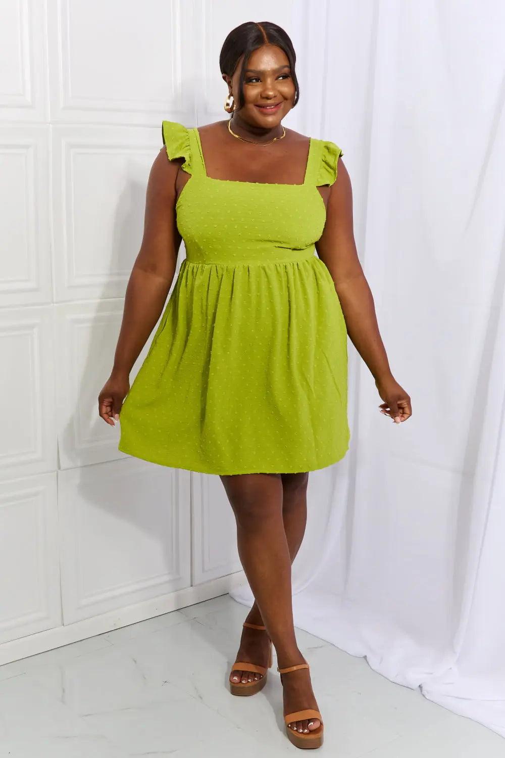 Culture Code Sunny Days Full Size Empire Line Ruffle Sleeve Dress in Lime - Elena Rae Co.