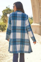 Double Take Full Size Plaid Button Up Lapel Collar Coat - Elena Rae Co.