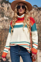 Striped Turtleneck Drop Shoulder Sweater - Elena Rae Co.