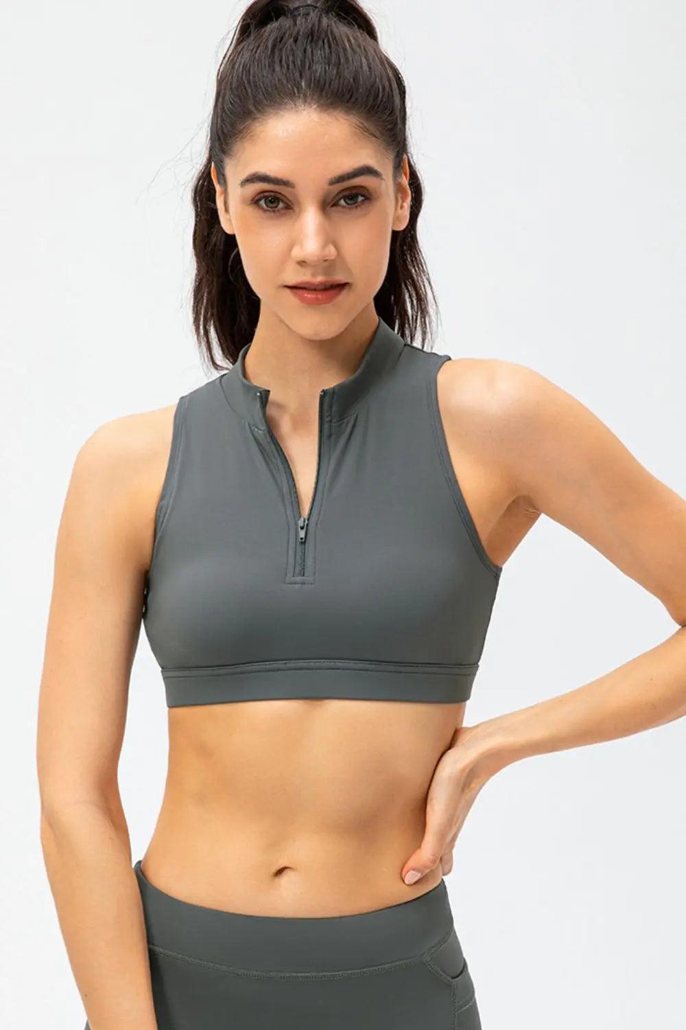 Full Size Cropped Cutout Back Zipper Front Active Tank Top - Elena Rae Co.