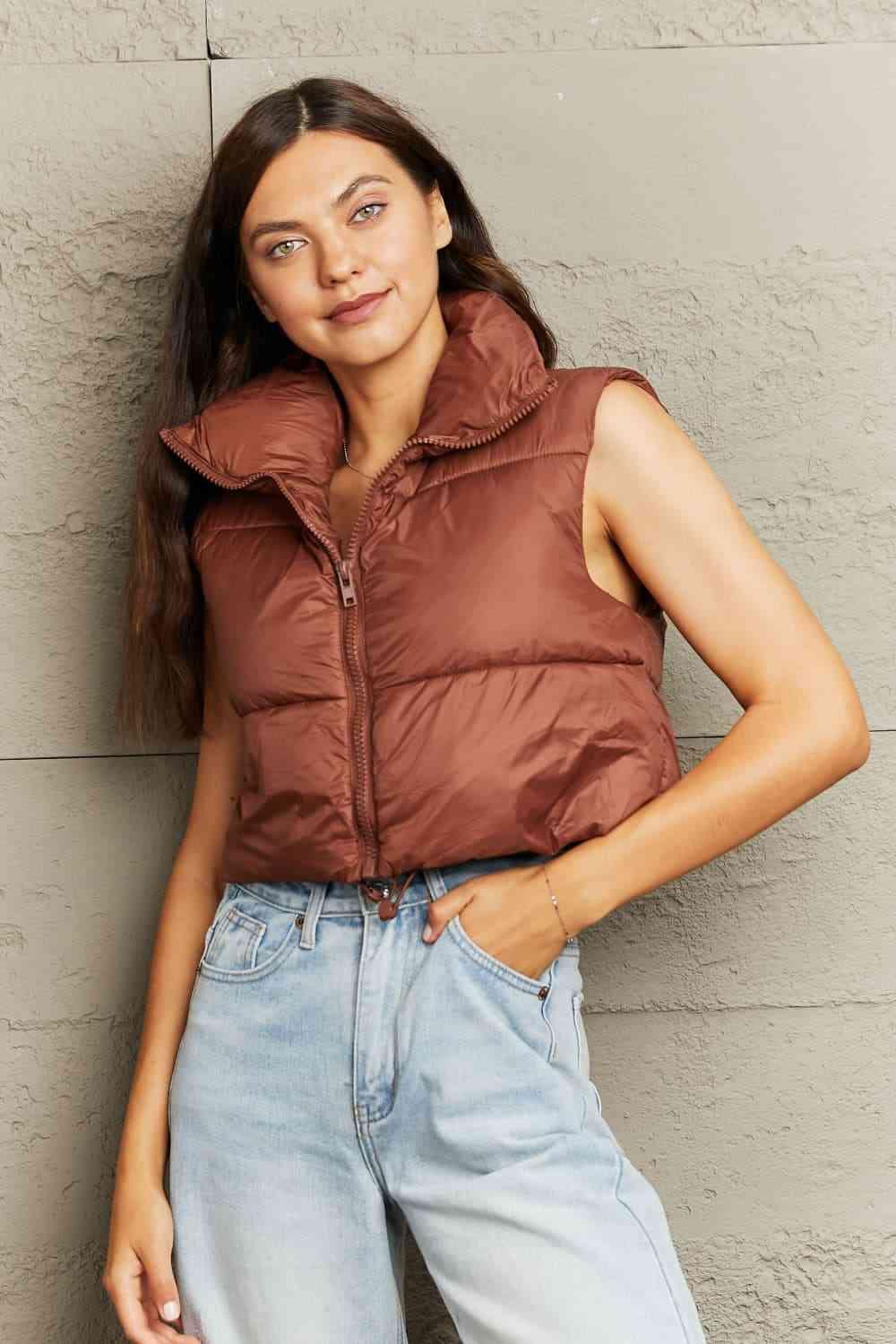 Zip-Up Drawstring Puffer Vest - Elena Rae Co.