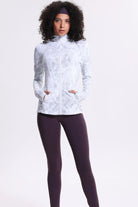 Printed Zip Up Thumbhole Sleeve Sports Jacket - Elena Rae Co.