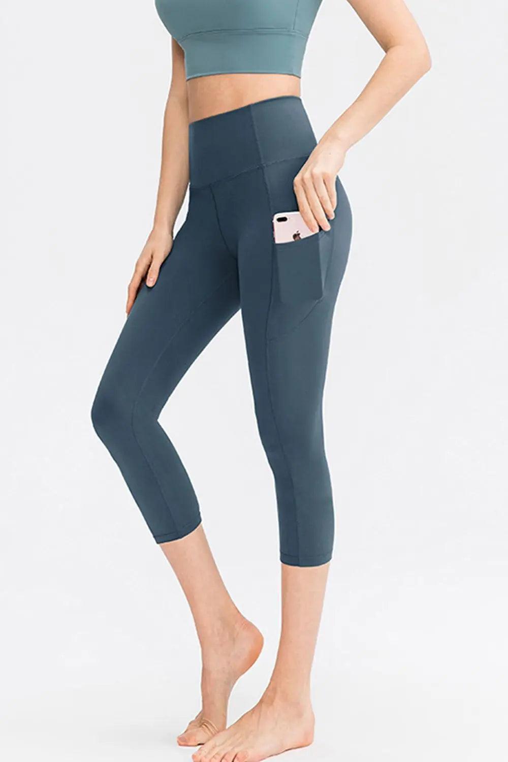 Wide Waistband Cropped Active Leggings with Pockets - Elena Rae Co.