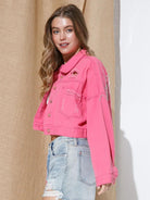 Cropped Collared Neck Dropped Shoulder Denim Jacket - Elena Rae Co.