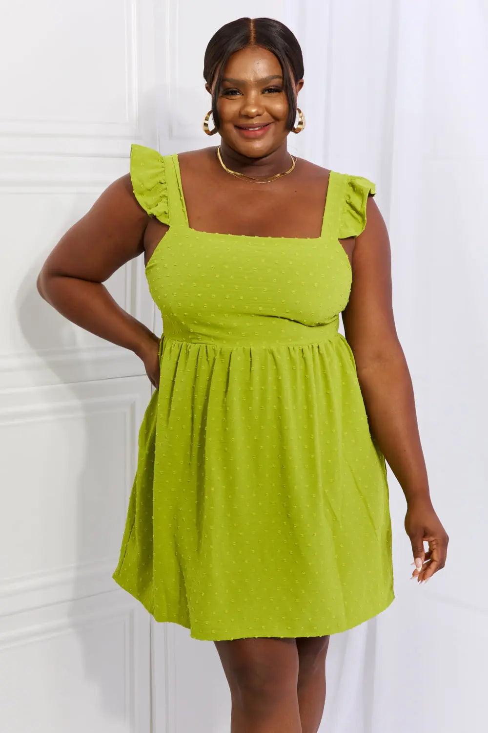 Culture Code Sunny Days Full Size Empire Line Ruffle Sleeve Dress in Lime - Elena Rae Co.