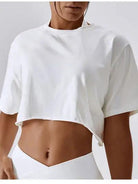 Cropped Round Neck Short Sleeve Active Top - Elena Rae Co.