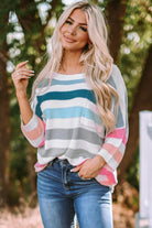 Striped Round Neck Sweater with Breast Pocket - Elena Rae Co.