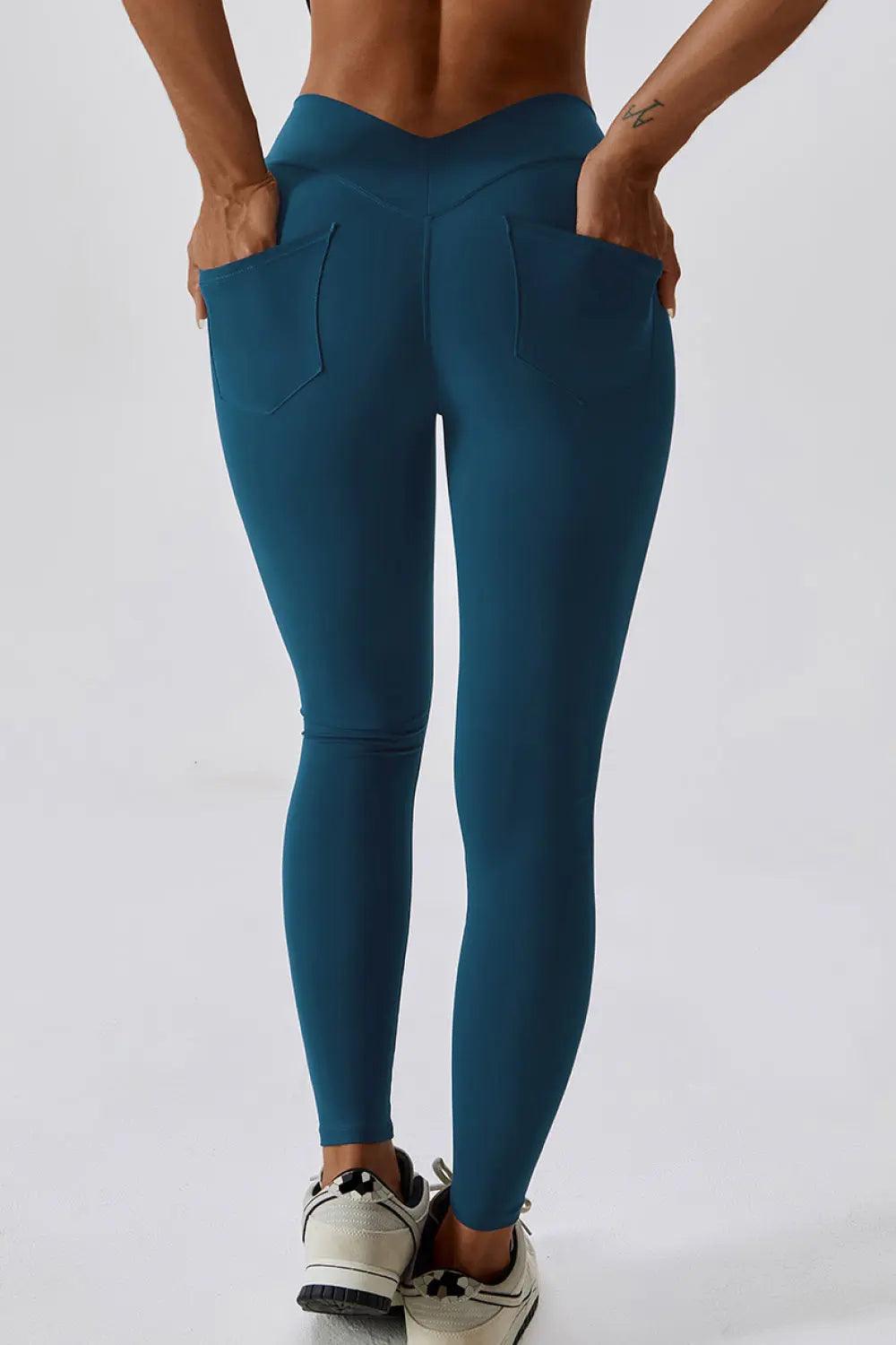 Wide Waistband Slim Fit Back Pocket Sports Leggings - Elena Rae Co.