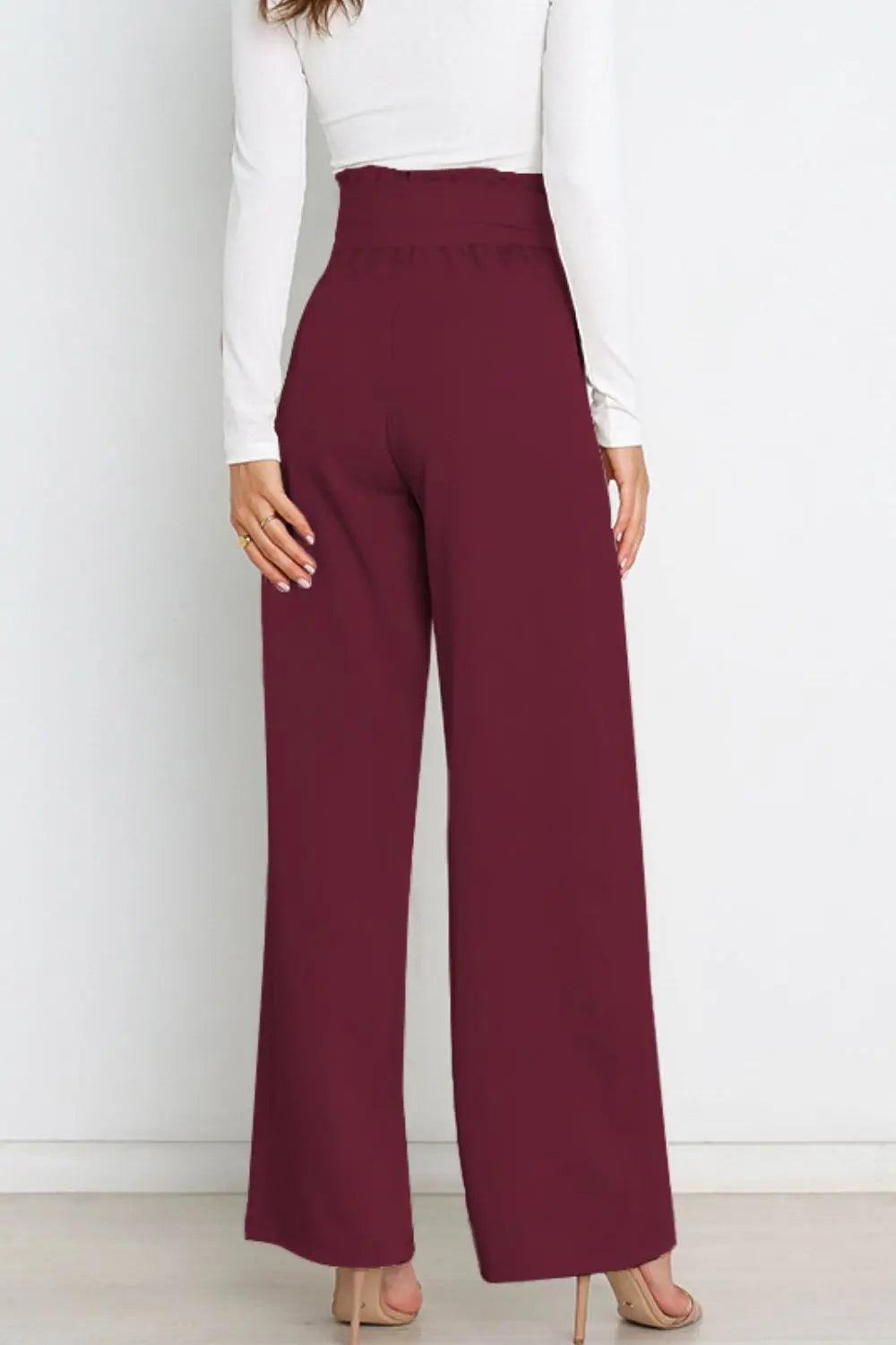 Tie Front Paperbag Wide Leg Pants - Elena Rae Co.