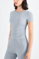 Ruched Round Neck Sports Top - Elena Rae Co.