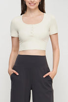 Round Neck Short Sleeve Cropped Sports Top - Elena Rae Co.