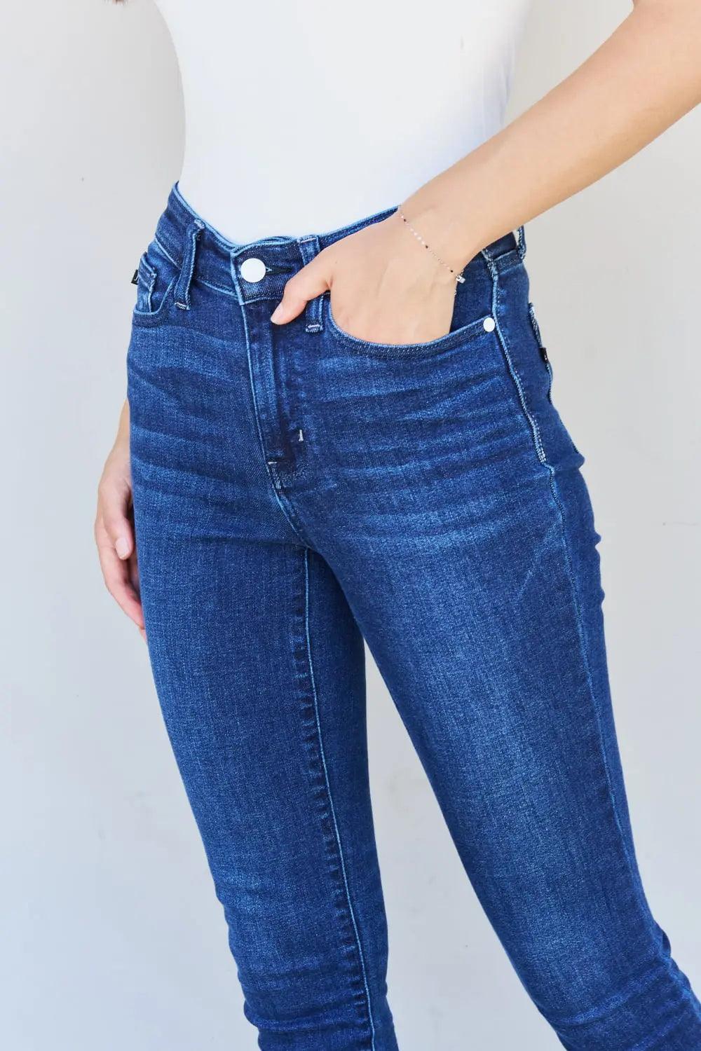 Judy Blue Marie Full Size Mid Rise Crinkle Ankle Detail Skinny Jeans - Elena Rae Co.