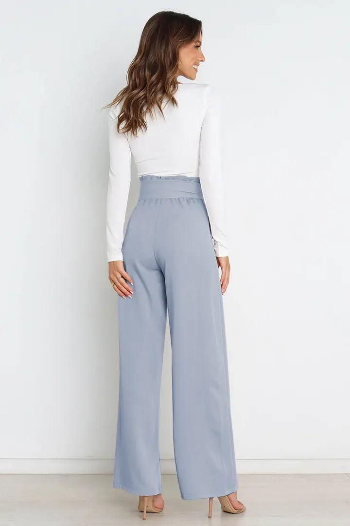 Tie Front Paperbag Wide Leg Pants - Elena Rae Co.