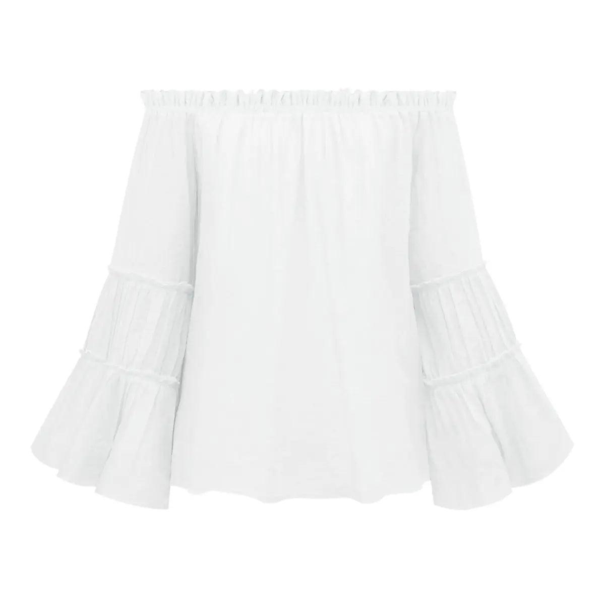 Off-Shoulder Frill Trim Blouse.