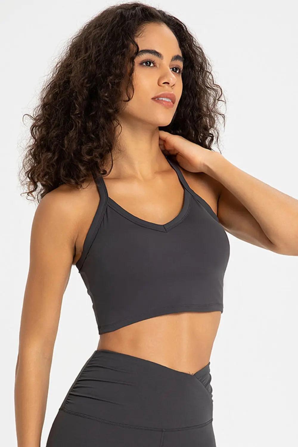 Crisscross Back V-Neck Sports Bra - Elena Rae Co.